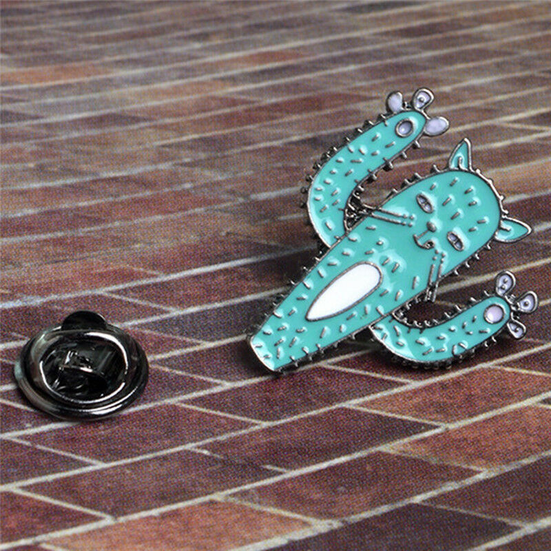 Cartoon Enamel Cactus Plant Cat Brooch Pins Animal Lapel Collar Pin Jewelr.l8