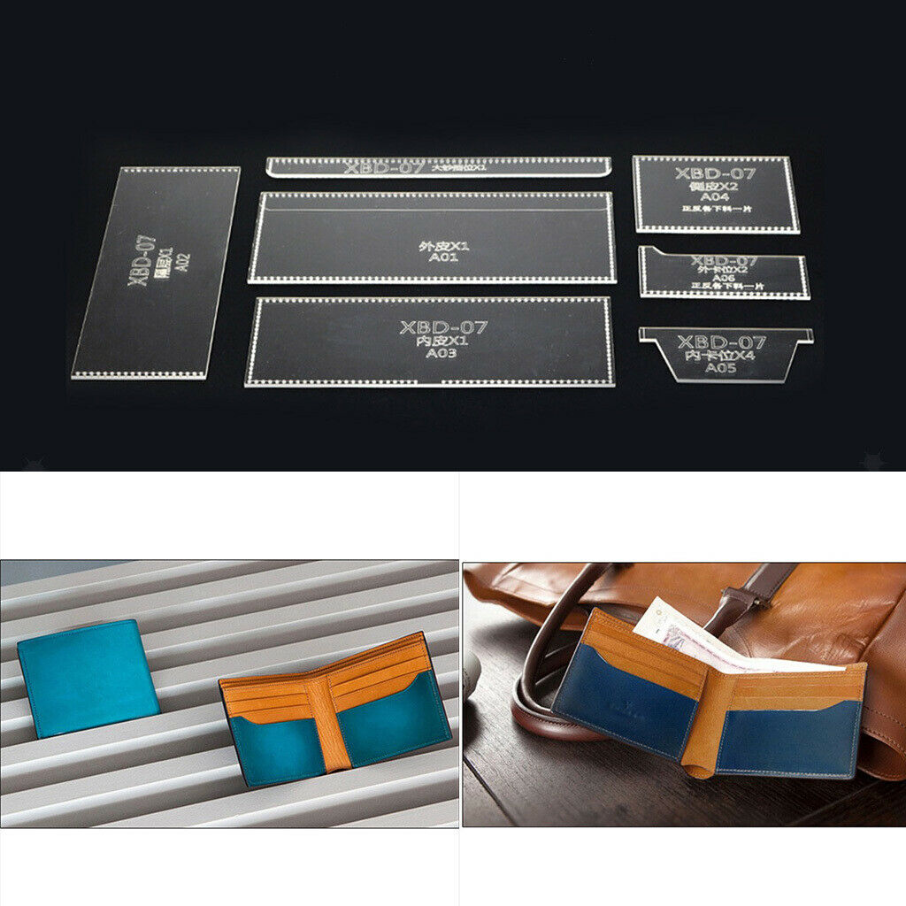 7pcs Short Wallet Acrylic Leathercraft Template Pattern for DIY Purse Making