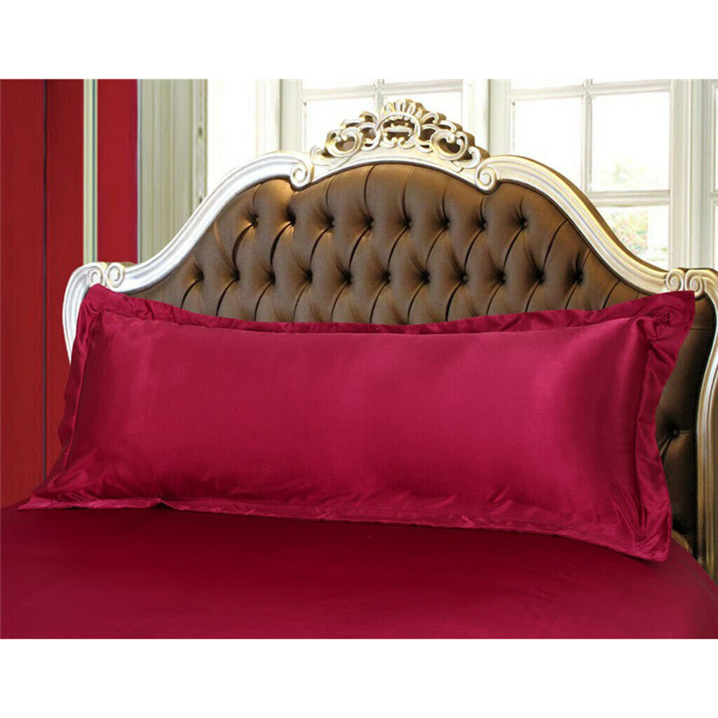 Solid Color Luxury Silk Body Full Long Pillow Case Cover Red 48x120cm