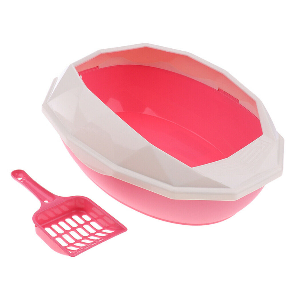 Mini Cat Litter Box Tray Anti Splash Toilet Fenced Pan with Shovel Pink