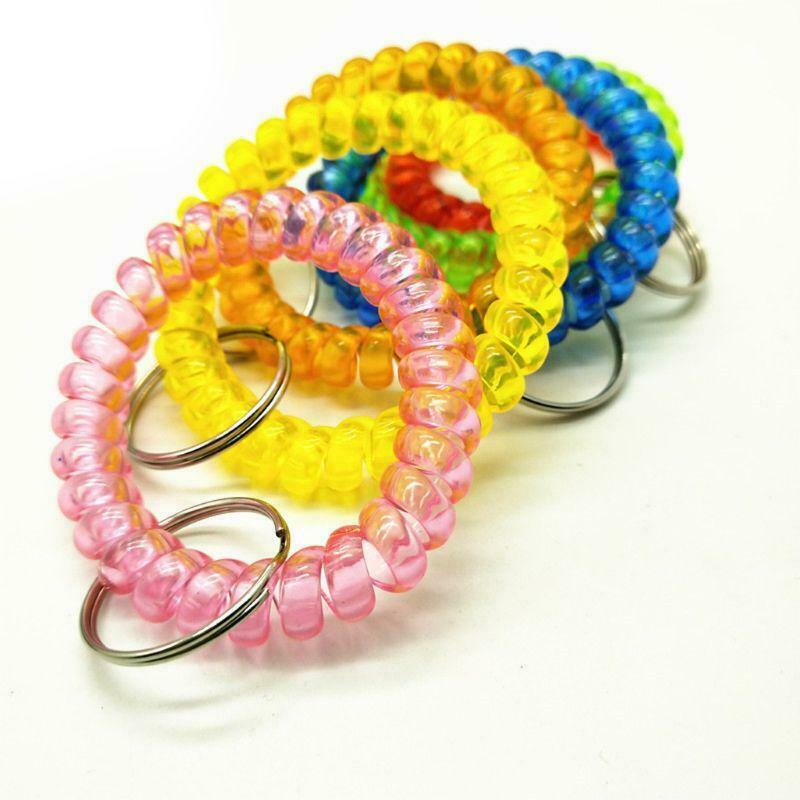 5Pcs Mixed Wrist Coil Keychains Stretch Wristband Key Ring For Gym Pool ID Badge