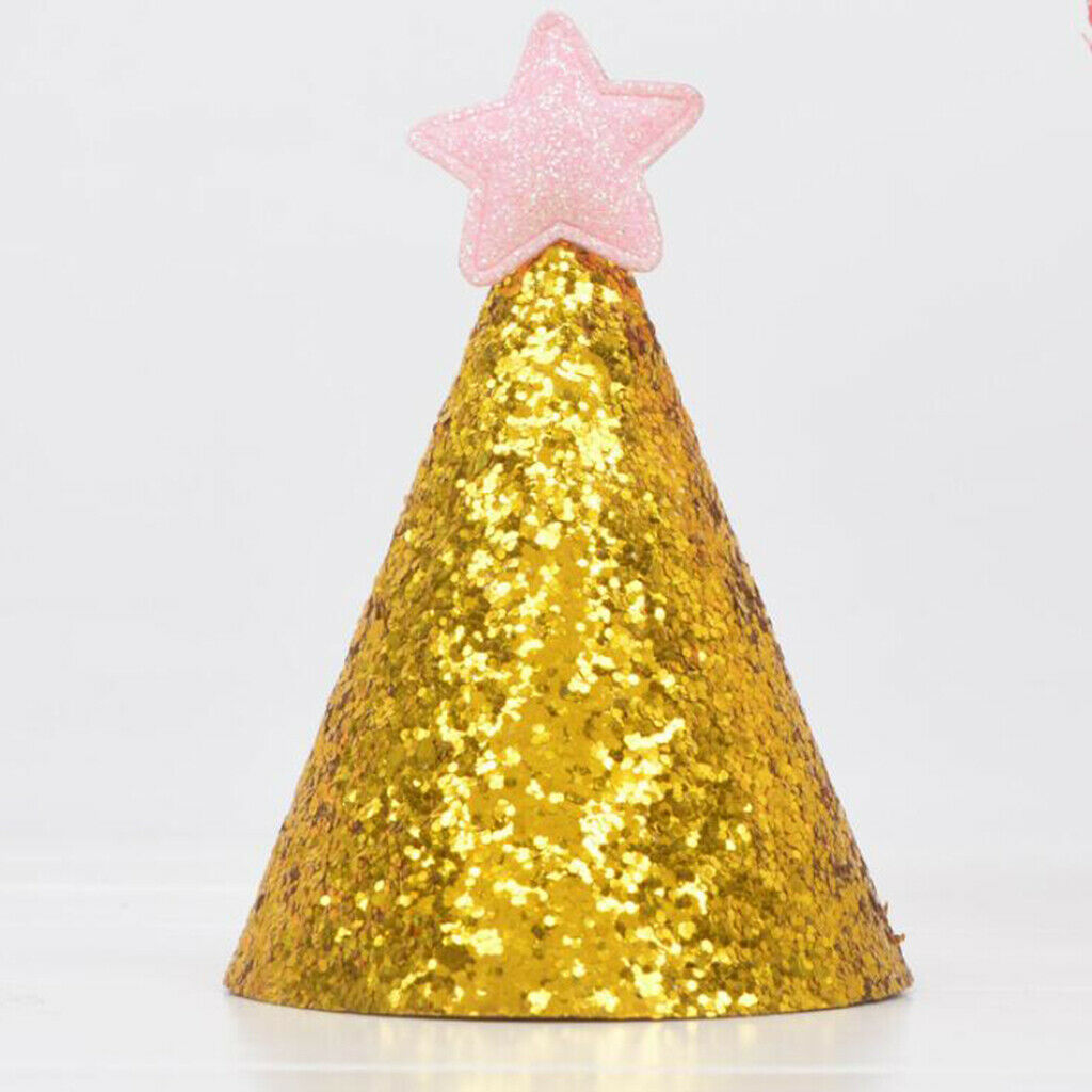 6pcs Mini Glitter Birthday Cone Hat Headband Baby Birthday Costume Pink