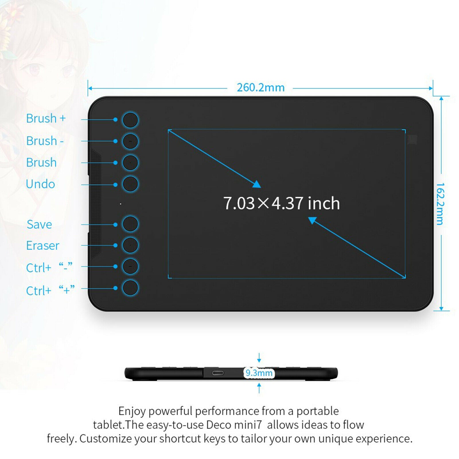 EX08S 7x 4.37" Digital Graphic Drawing Tablet 220RPS Painting Pen Board