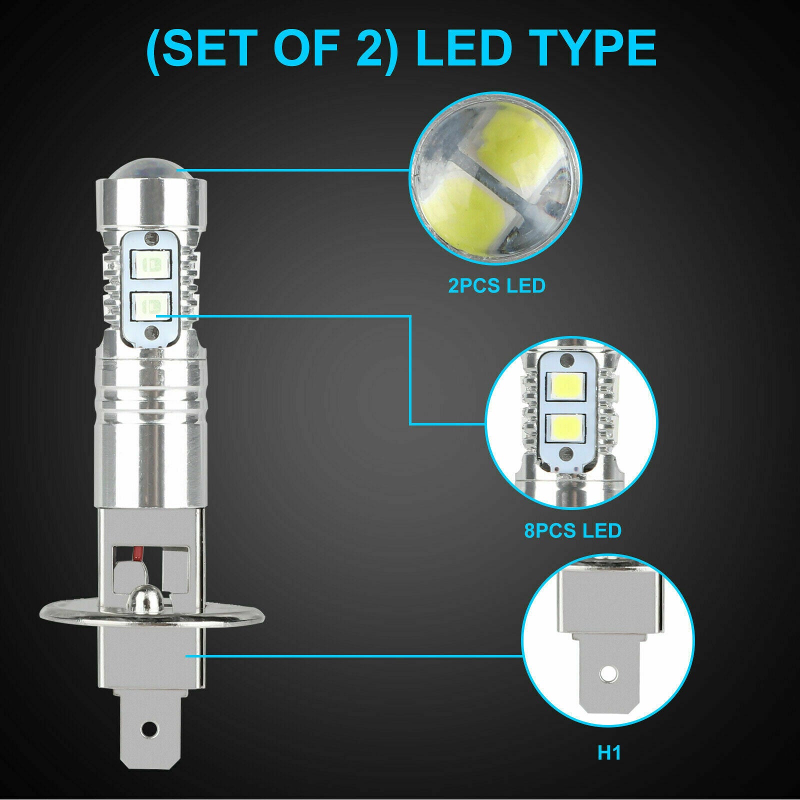 2X 8000K H1 100W HIGH POWER CREE SMD LED HEADLIGHT HIGH LOW BEAM FOG LIGHT BULBS
