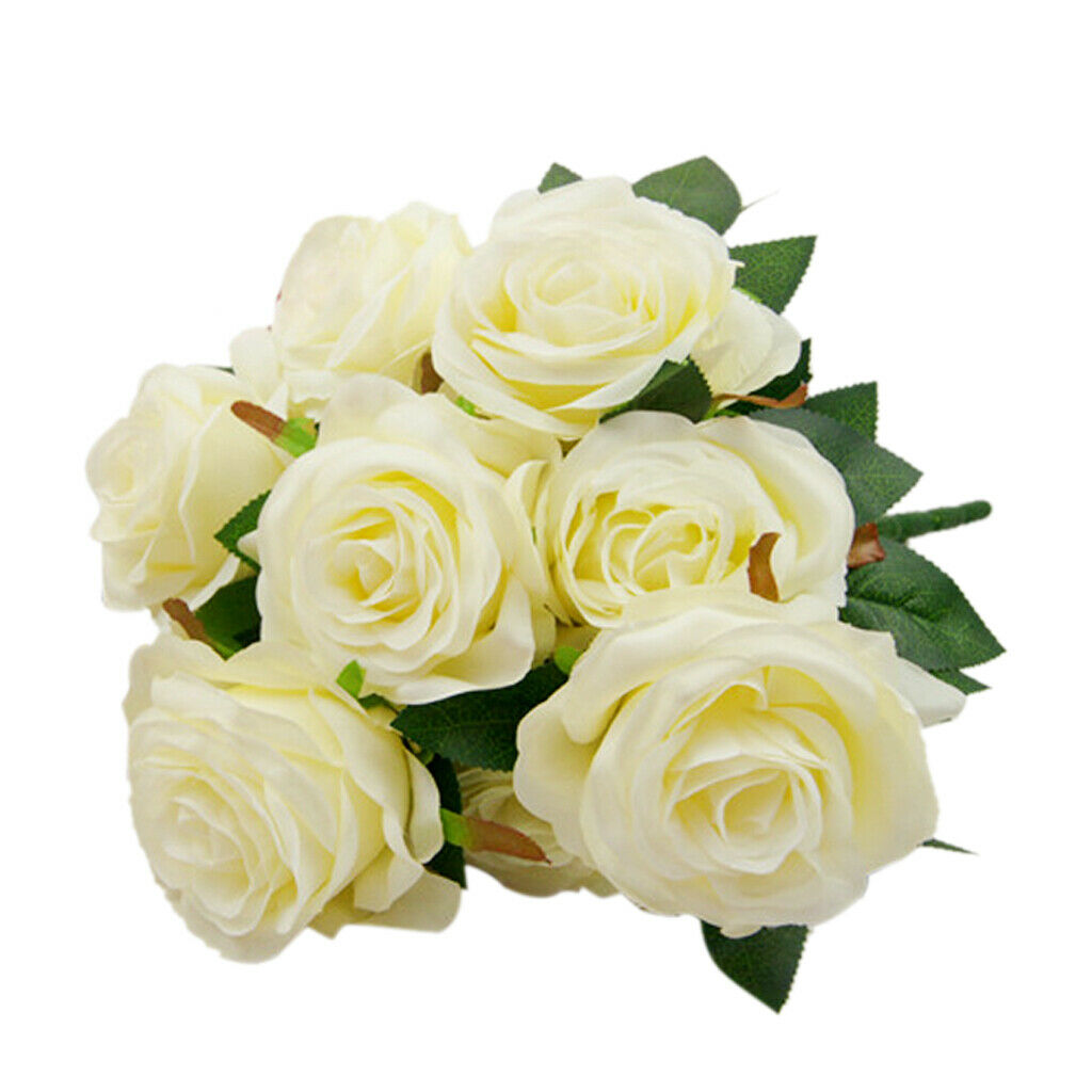 Artificial Rose Flower Shaped Table Vase Composition Simulation Bouquet, White
