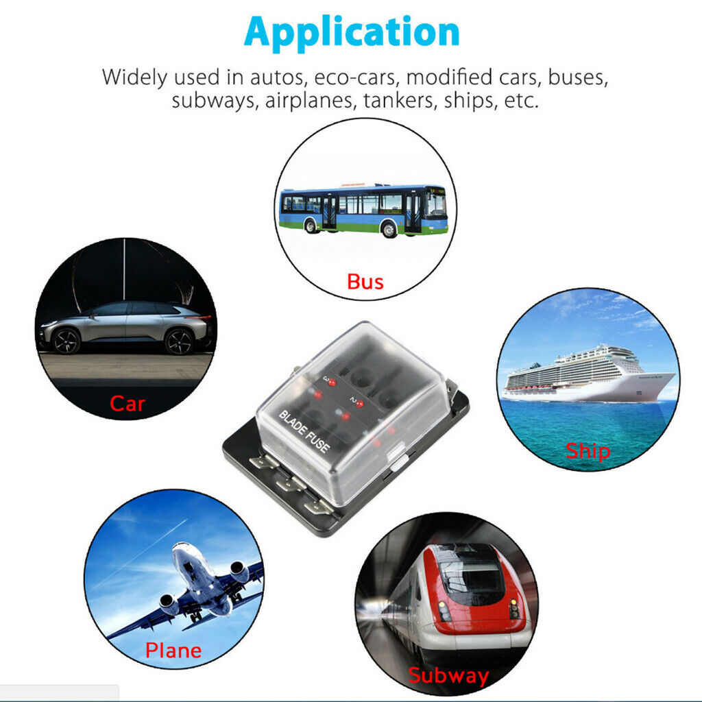 LED Safety Indictor Light Blade Fuse Box Circuit Fuse Block For Boat Car (6 Way)