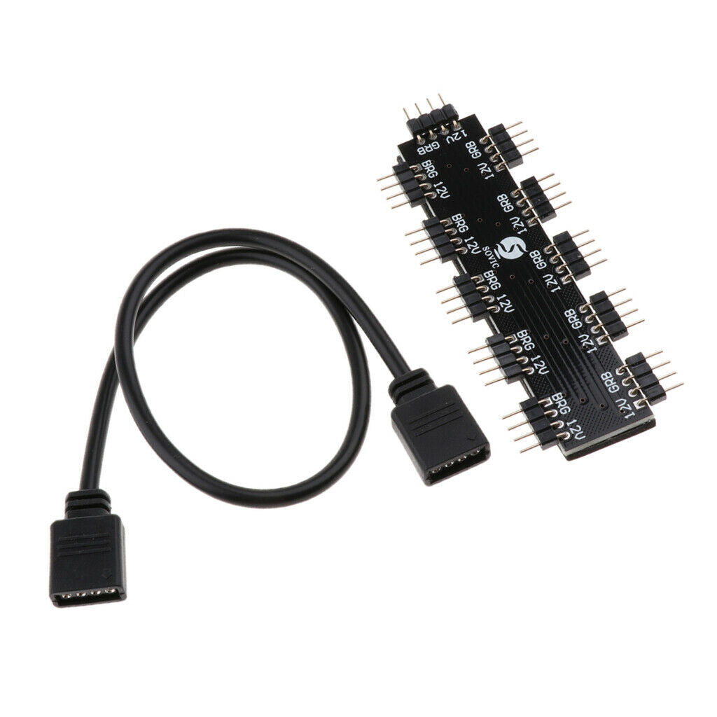 10 In 1 Computer Case RGB Fan Hub Controller LED Light Splitter 4Pin 12V