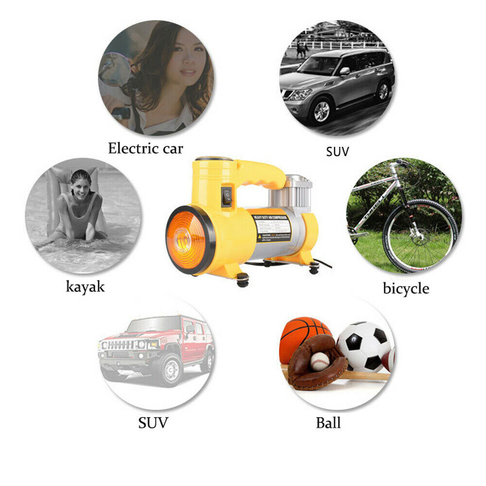150PSI Metal Car Air Pump Inflator Lamp With Light Tire Pressure Gauge Tire Pump