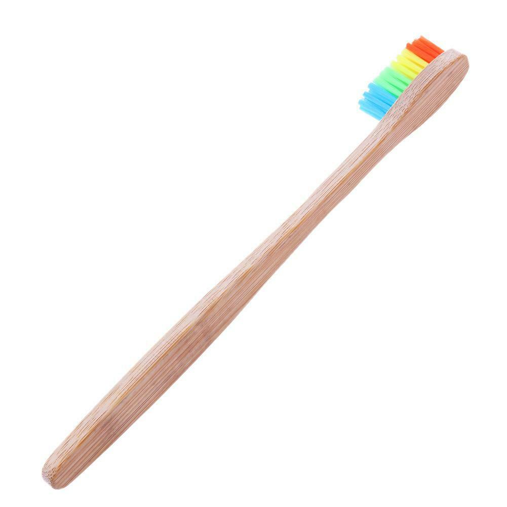 10pcs Soft Rainbow Head Bamboo Toothbrushes Oral Care Teeth Whitening Tools @