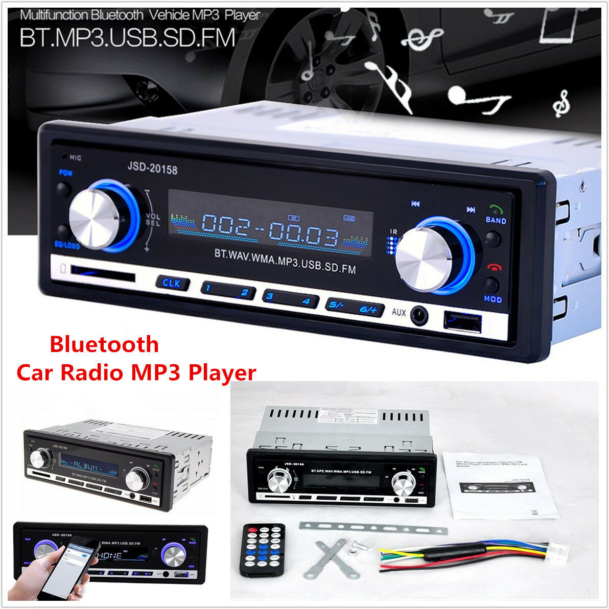 1Din Car In-dash Stereo Player Audio Bluetooth FM Radio Receiver SD USB MP3 AUX