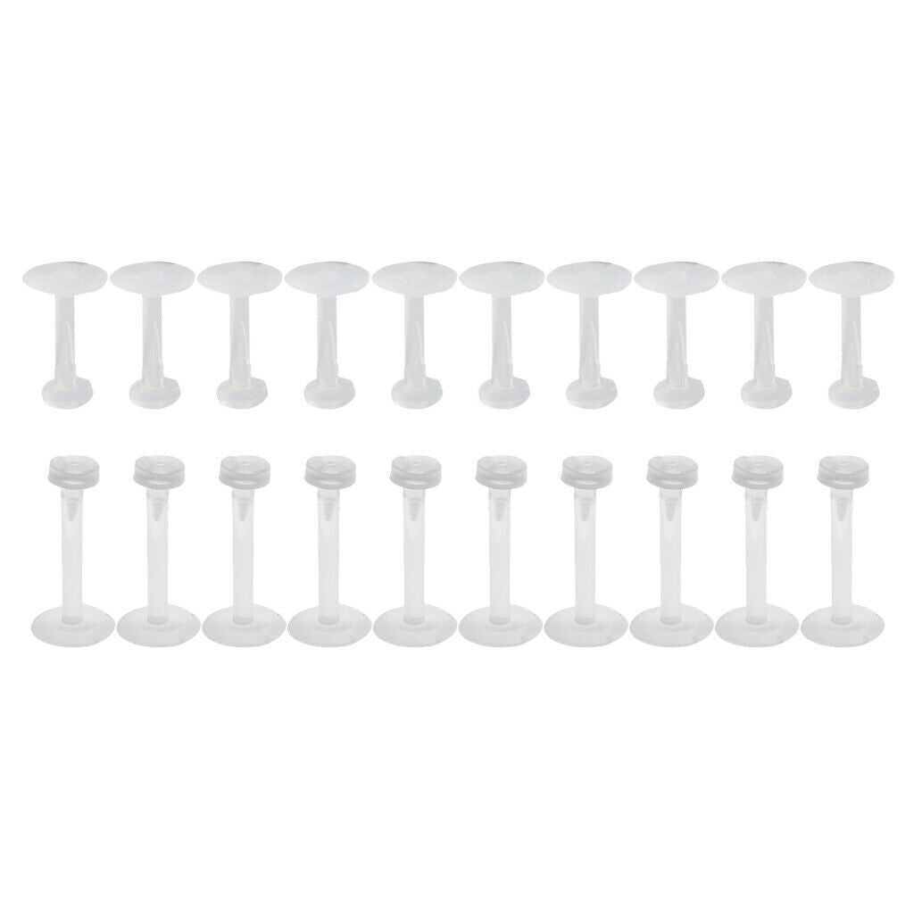 20 Pieces Transparent White Acrylic Nose Stud Barbell Lip Tongue Piercing