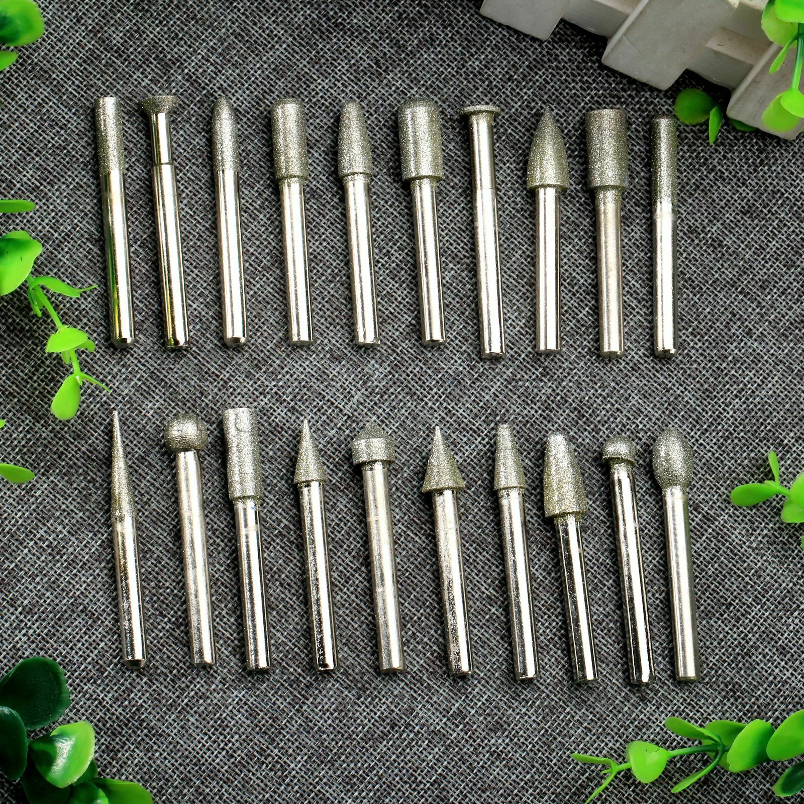 20pcs Diamond Coated Rotary Points Grinding Cutting Burrs Drill Bit Grinder Tool