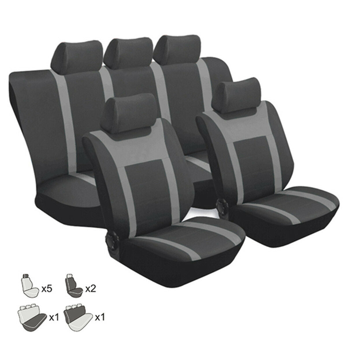 9 PCS Car Seat Cover Set Fit Most Car Interior Accessories Grey Seat Covers