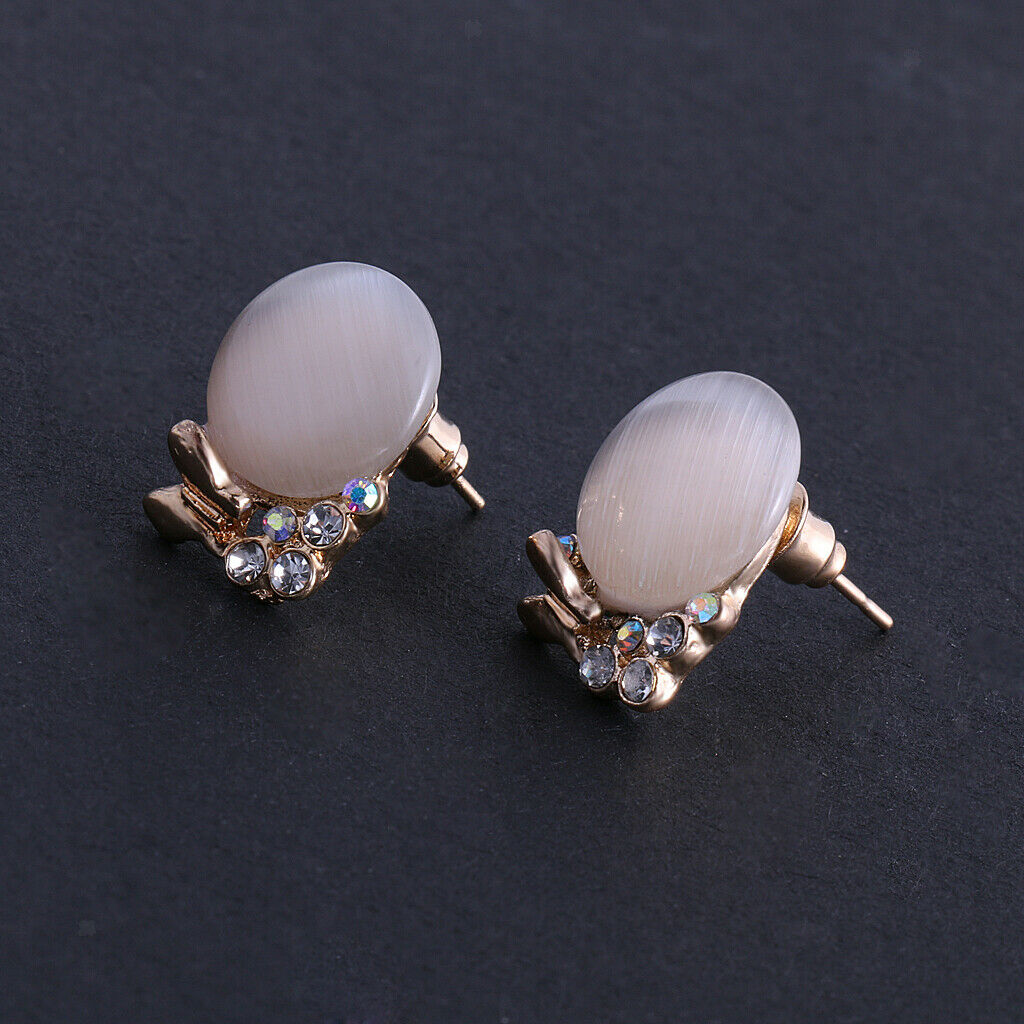 Sparkly Bright Opal Earrings Ear Studs with Bowknot Jewelry Gift for Women