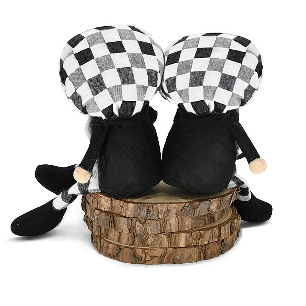 2Pcs Black White Gnome Plush Set Handmade Elf For Home Table Kids Room Decor