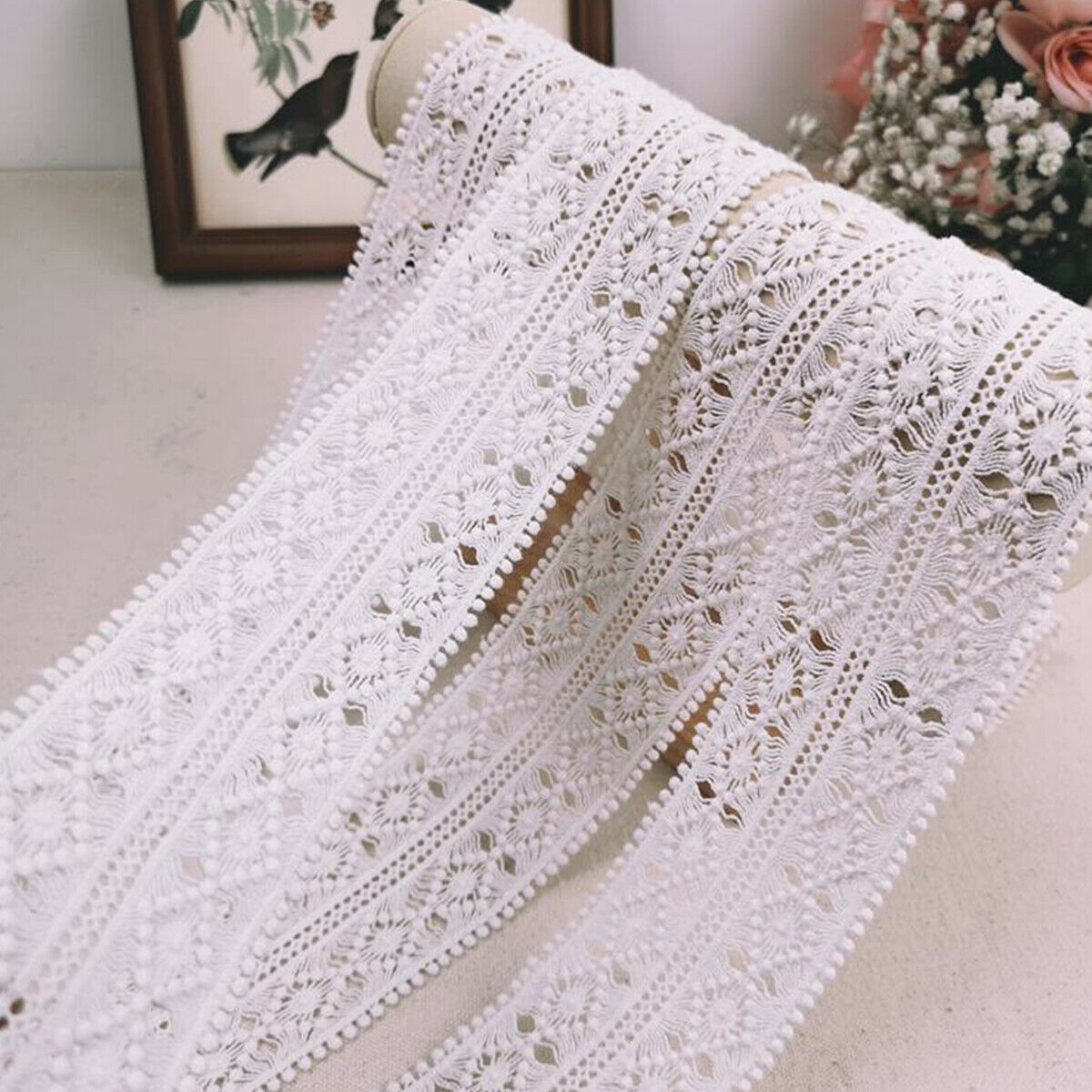 3 Yards White Lace Trim Ribbon Lace Embroidered Edge Sewing DIY Craft Trimming