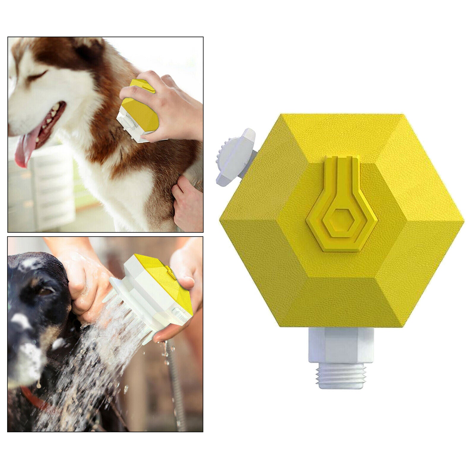 Pet Bathe Shower Sprayer Head Massge Scrubber Comb Brush for Dogs Cat Yellow