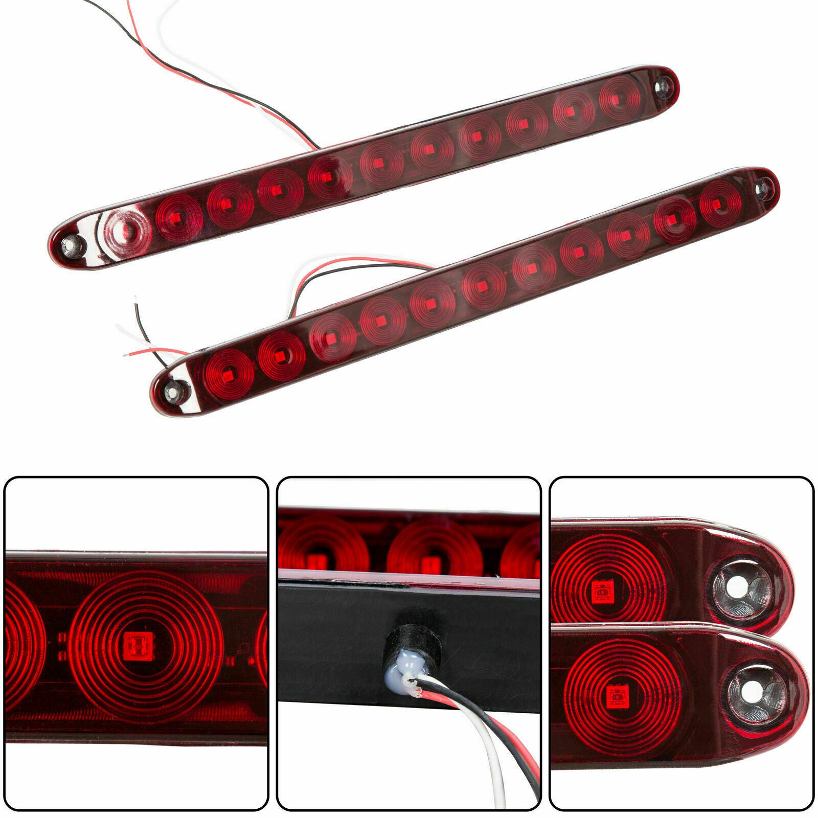 4pcs 15" 11 LED Red Sealed Trailer Truck&RV Stop Tail Rear Brake Turn Light Bar