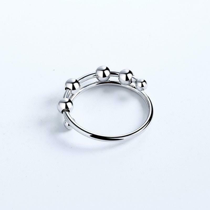 Women Rotatable Fidget Beads Rings Single Coil Beads Anti Stress Ring Jewelry