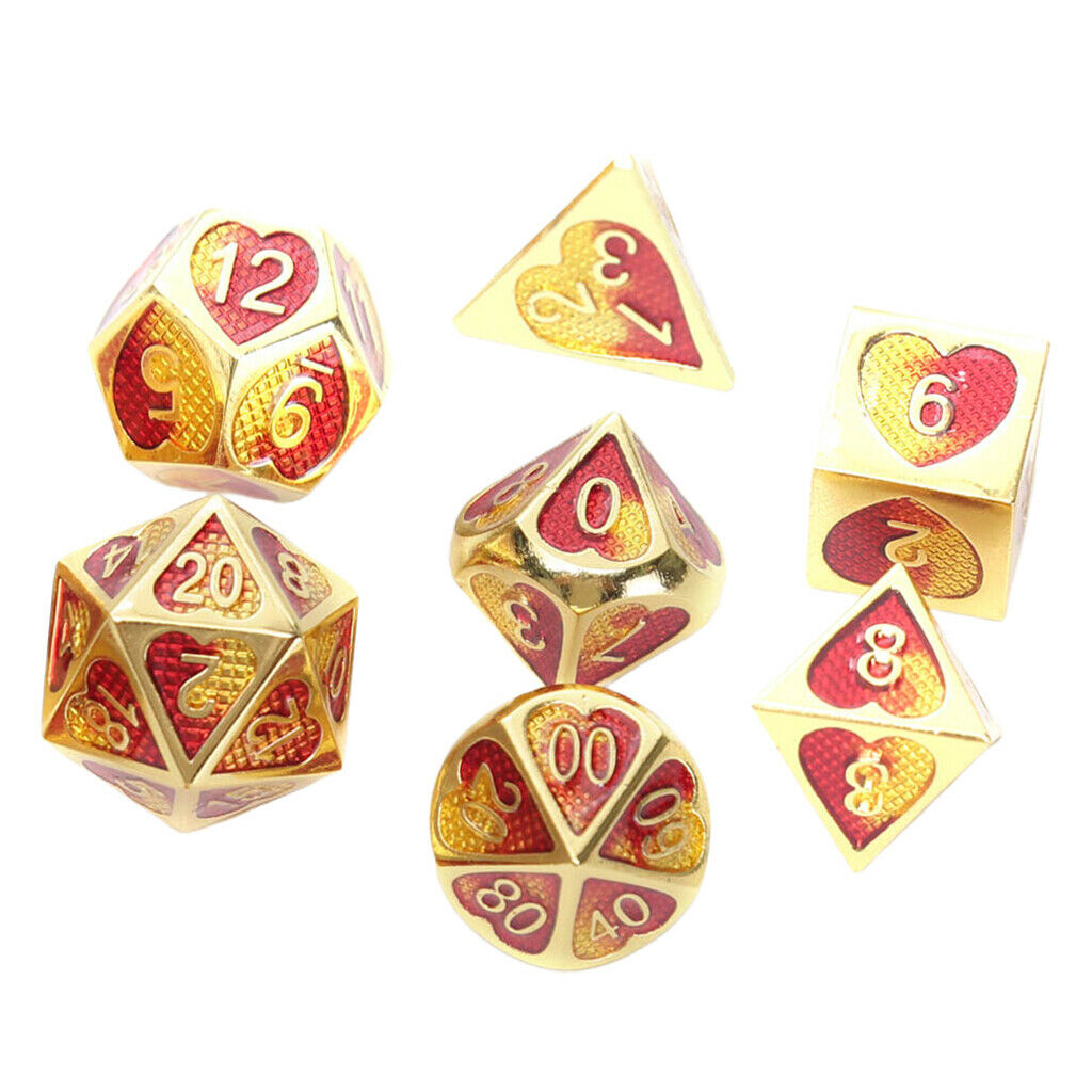 7 Pieces Metal Polyhedral Dice D4 D6 D8 D10 D12 D20 Set Role Play Game J