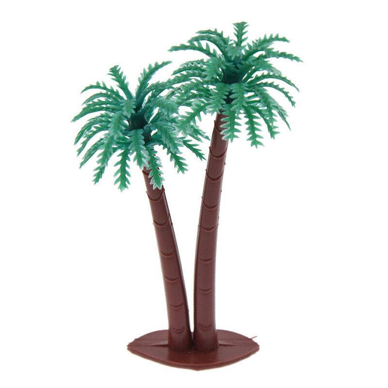 10pcs Mini Double Coconut Tree Plastic Desk Deco Small Artificial Plant Ornament