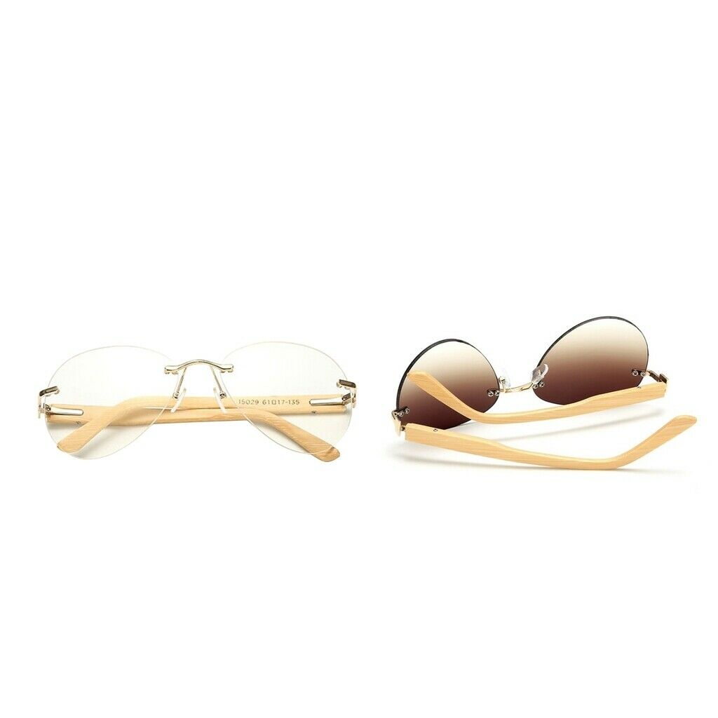 Men Women Fashion Classic Wood Bamboo Rimless Sunglasses for Outdoor Tawny