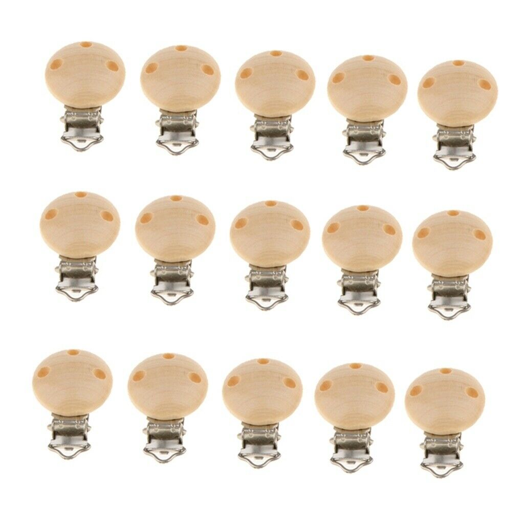 30pcs Wooden Round Baby Pacifier Clip Holder Soother Infant Dummy Clips