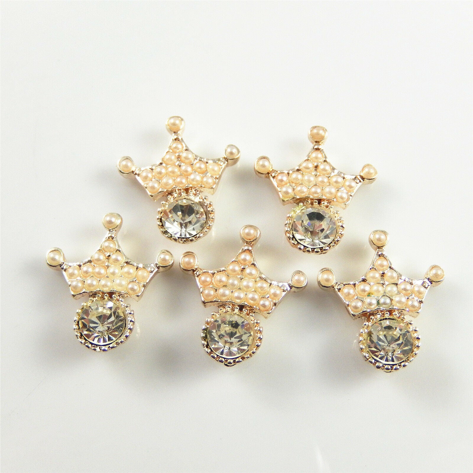 12 pcs Crystal Pearls Crown Charm Necklace Pendant Craft Findings 18x16x3mm