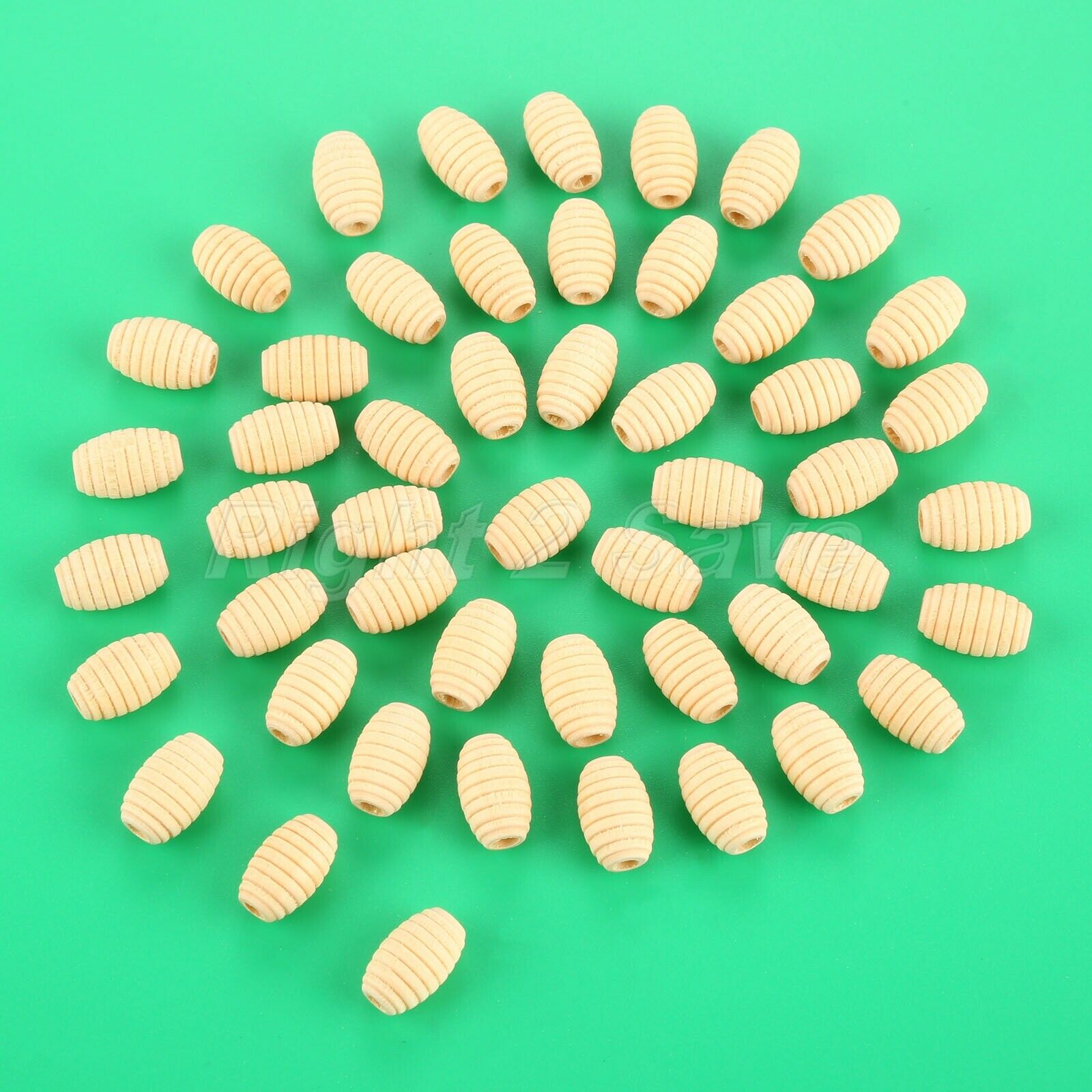 50pc Natural Unfinished Wooden Bead Screw Whorl Wave Charms DIY Jewelry Findings