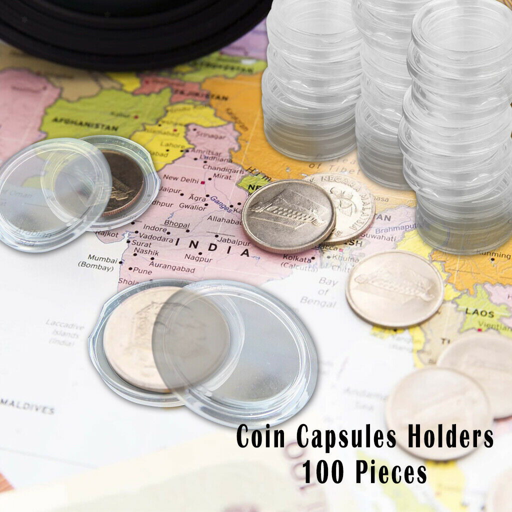 100 Pieces Clear Plastic Coin Capsules Coin Holders Protector Cases Storage
