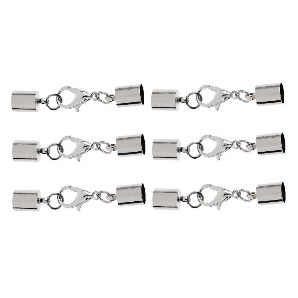 6 Pcs Sliver Cord End Caps Lobster Clasp Converter DIY Jewelry Findings