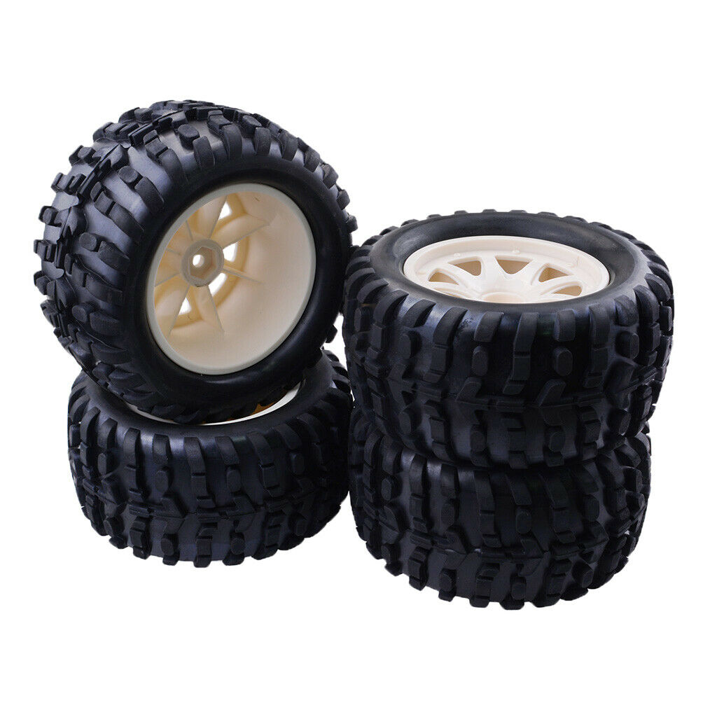 4Pcs 1/10 RC  Monster Truck Wheel And Tire Set Rubber Tyres And Plastic Wheels