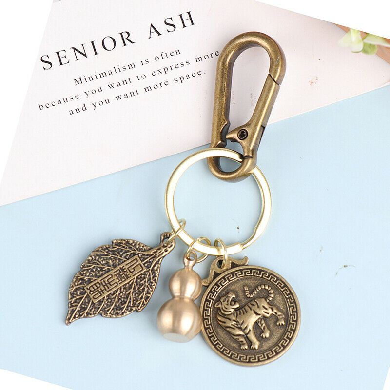 2022 Year Tiger Wealth Leaves Chinese Feng Shui Brass Keychain Pixiu Keyr WL SJ