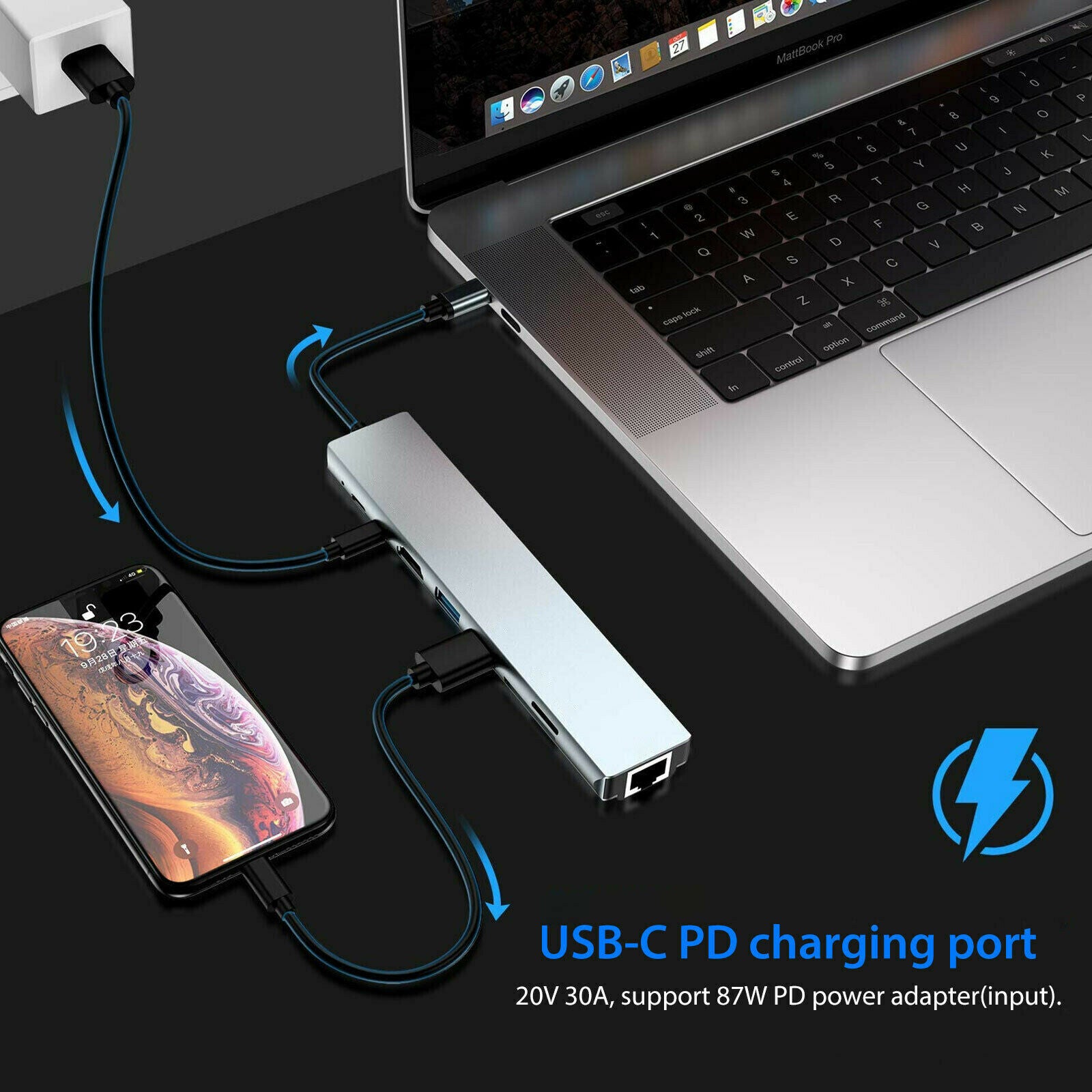 8 in1 USB-C to Type-C USB3.0 HDM 4K VGA RJ45 Adapter HUB Multi-function Dock
