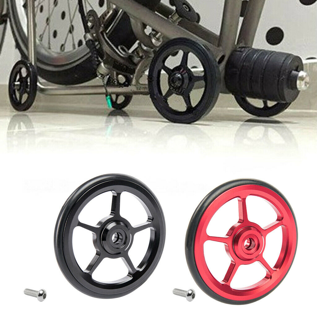 Set of 2 Bike Easy Wheels Bicycle Replacement for Brompton Wheel Red+Black