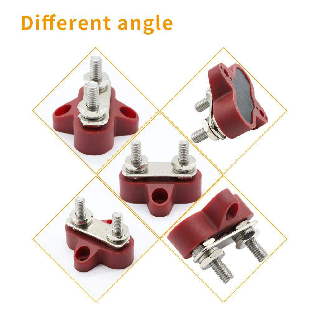 Red - Marine Boat Car Double M6 Terminal Stud Bus Bar Power Distribution Box