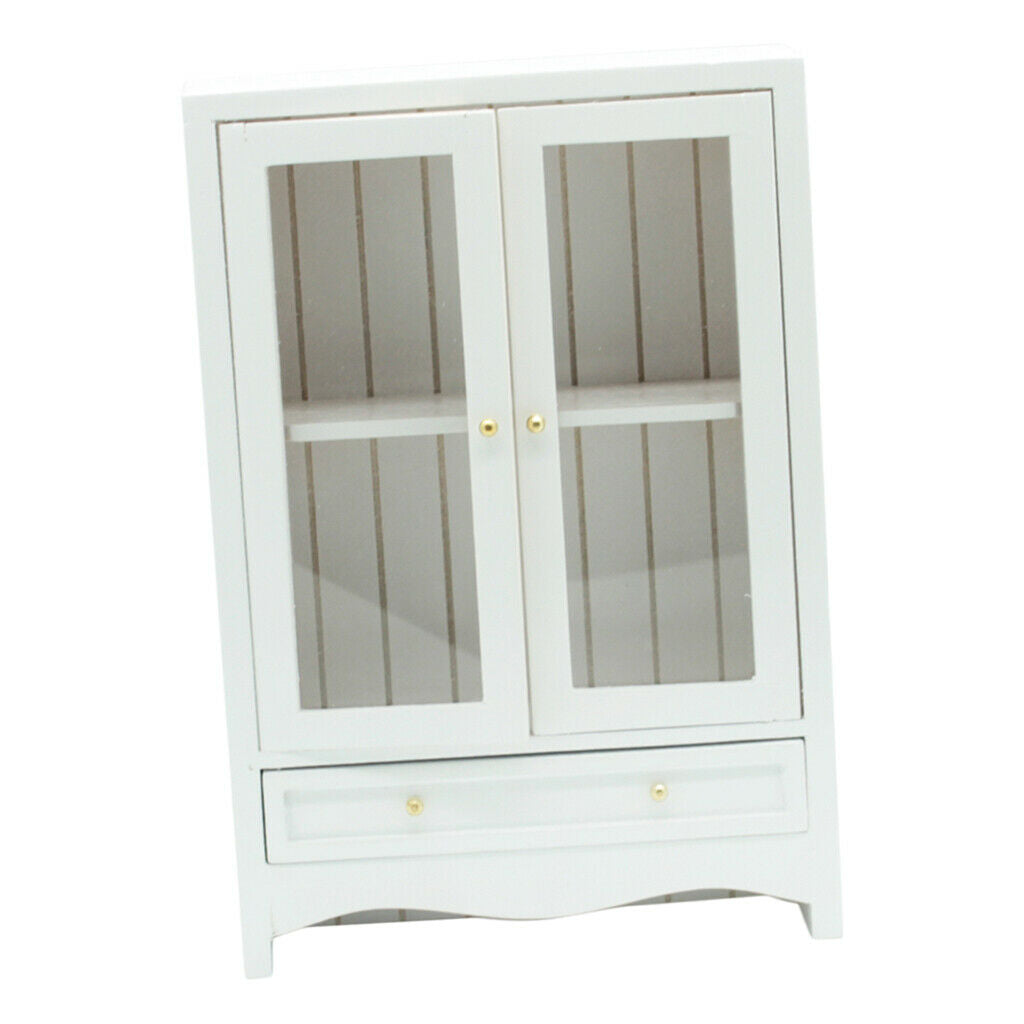 1/12 Mini White Wood Cabinet Openable Doors Living Room Study Room Accessory