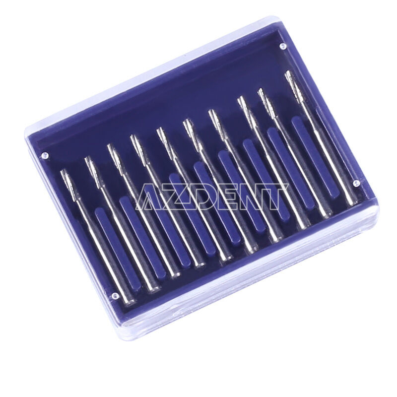 10Kits Dental Carbide Tungsten Steel Burs Drill Cylinderical Fissure Type FG557