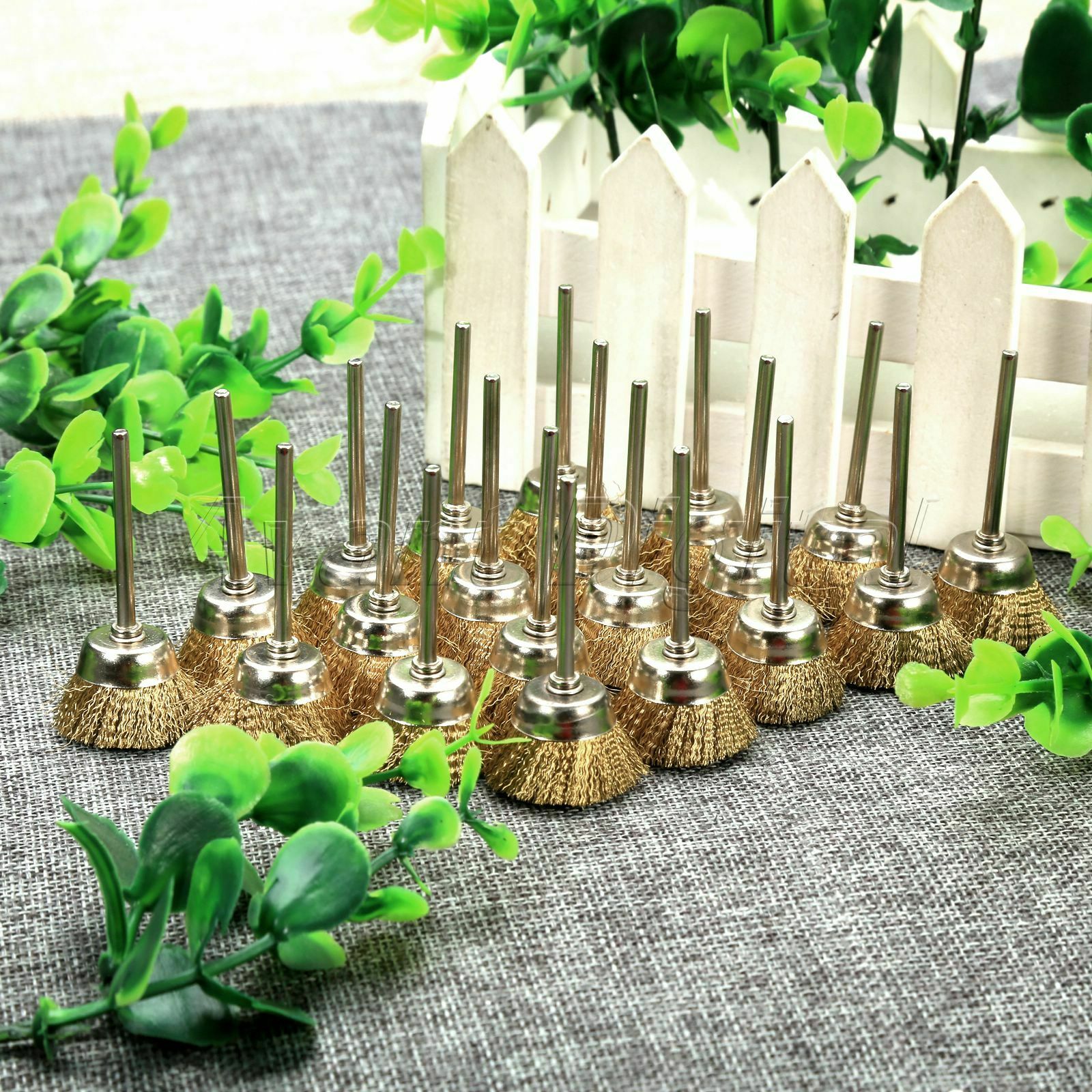 10pcs 25mm Bowl Shape Brass Wire Brushes & 3mm Shank Grinder Power Rotary Tools