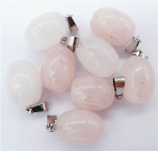 100Pcs 20x12mm Natural Rose Quartz Oval Pendant Bead DIY Jewelry Making HH8240