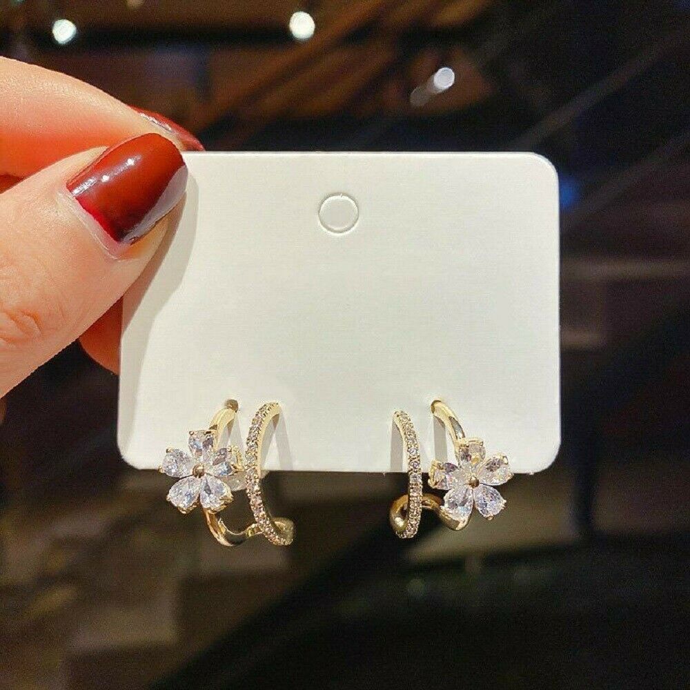 Fashion Flower Zircon Earrings Ear Studs Wedding Party Jewellery Gift For Women