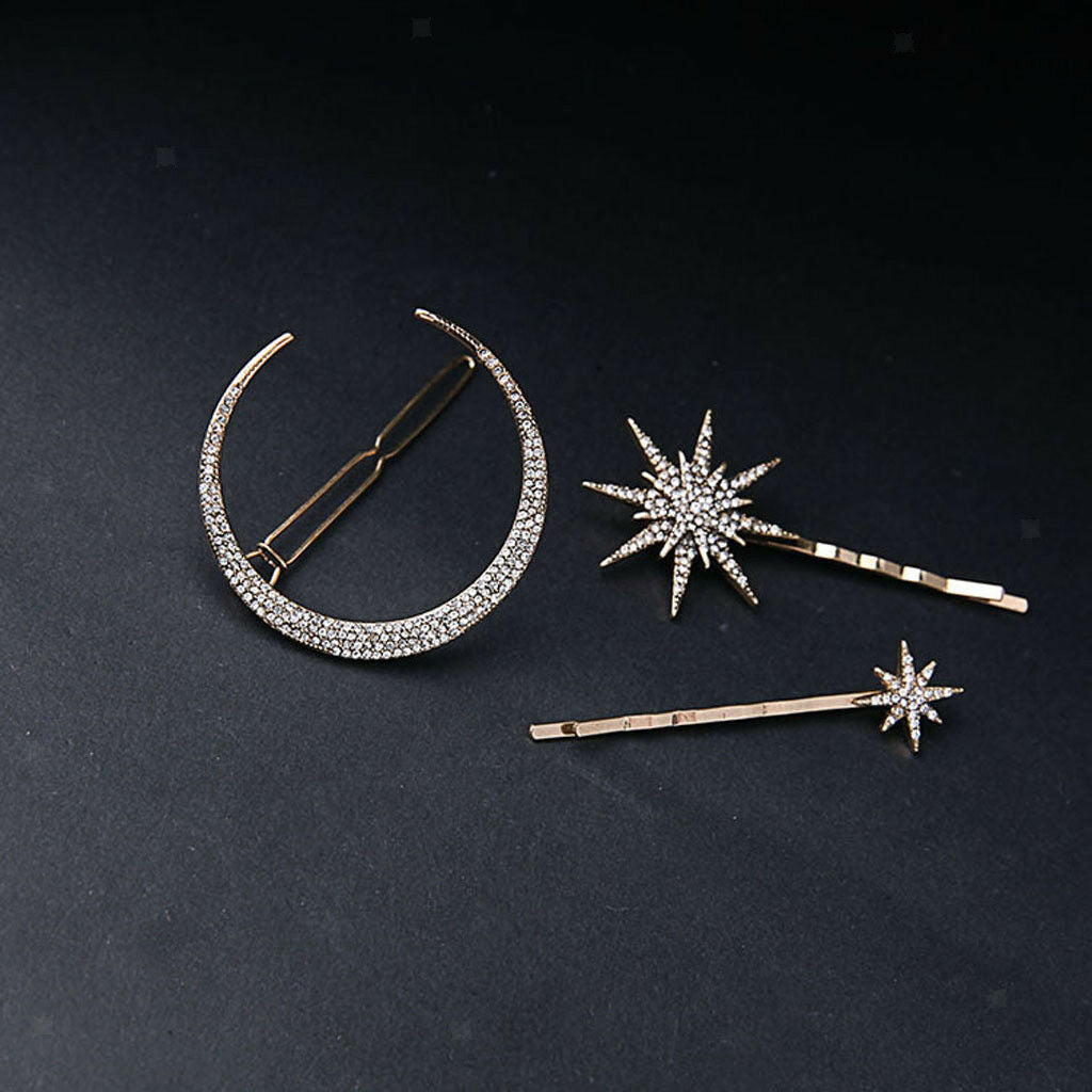 Fashion Crystal Jewelry Moon Star Rhinestone Hairpin Hair Clip Jewelry Hair