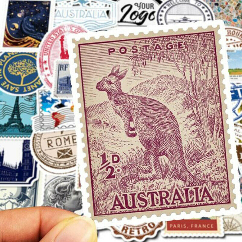 50Pcs Retro Stamp Stickers Skateboard Laptop Luggage Guitar Motorcycle Decals SJ