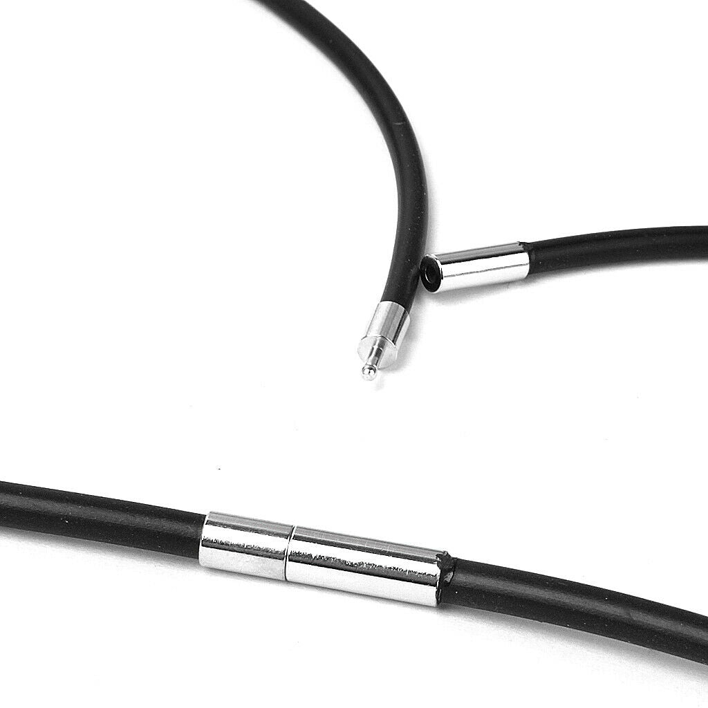 5pcs Women 20 Inch Black Rubber Stainless Steel Link Cord Necklace Chain