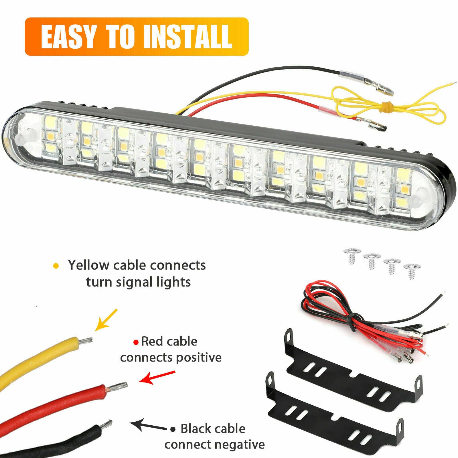 2x 30-LED Daytime Running Light Car Driving DRL Turn Signal Fog Lamp White Amber