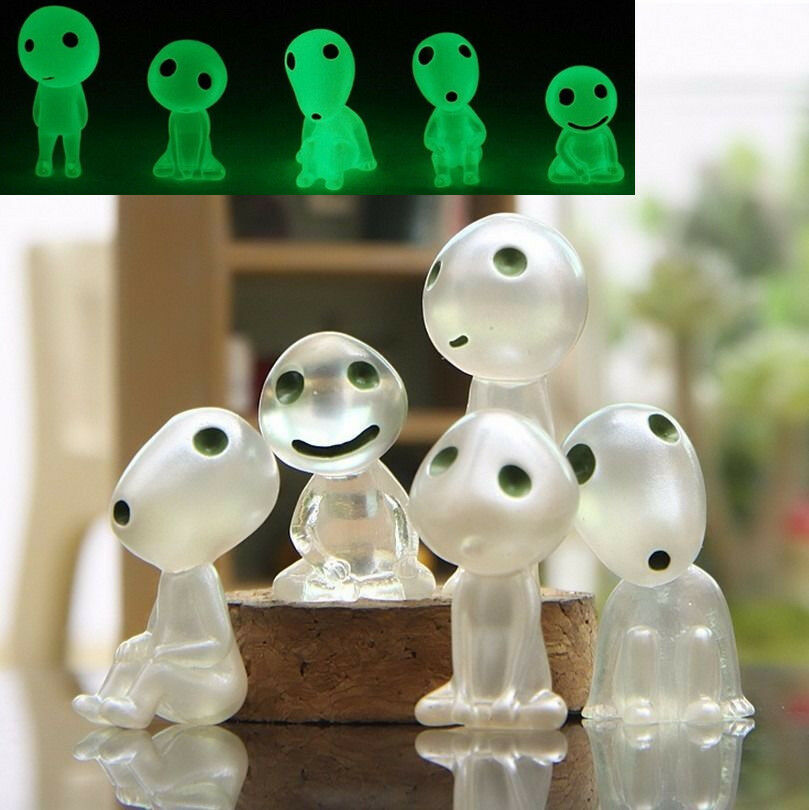 Lovely Glow in Dark Luminous Princess Mononoke Forest Spirit Elf Kodama 5pcs/Set
