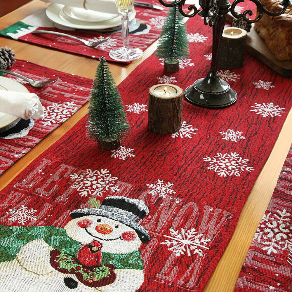 Decorative Snowman Cotton Linen Placemat Tablecloth for Christmas Party Dinner-