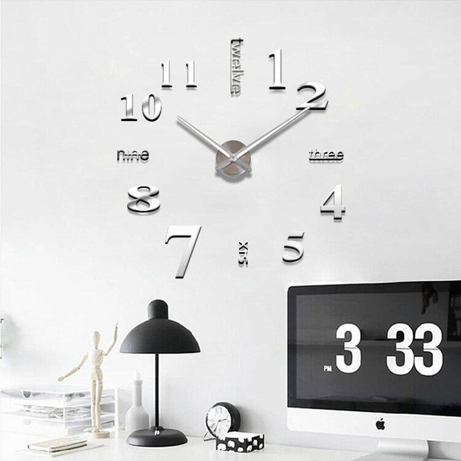 Mirror Wall Clock DIY Wall Stickers Modern Big Home Living Room Office Decor