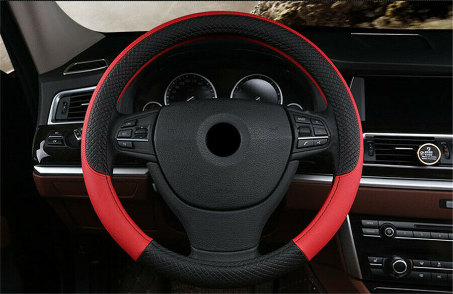 Black & Orange PU Leather Steering Wheel Cover 38CM Universal Sport Anti-Slip