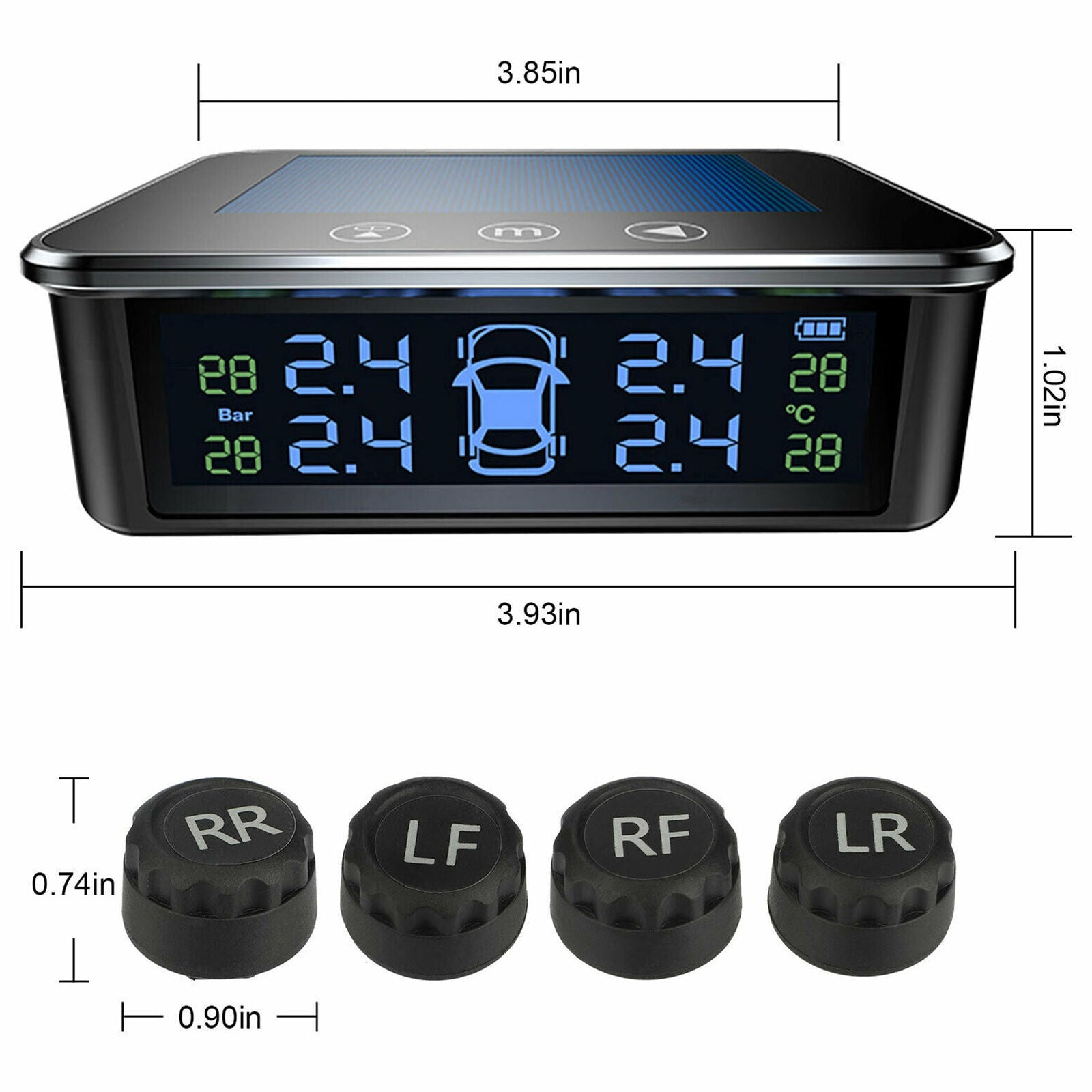 Wireless Touch Solar TPMS LCD Car Tire Pressure Monitoring System 4 Sensor Alarm